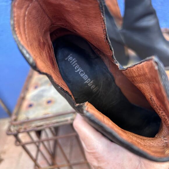 jeffrey campbell black leather block heel ankle bootie - Picture 3 of 11